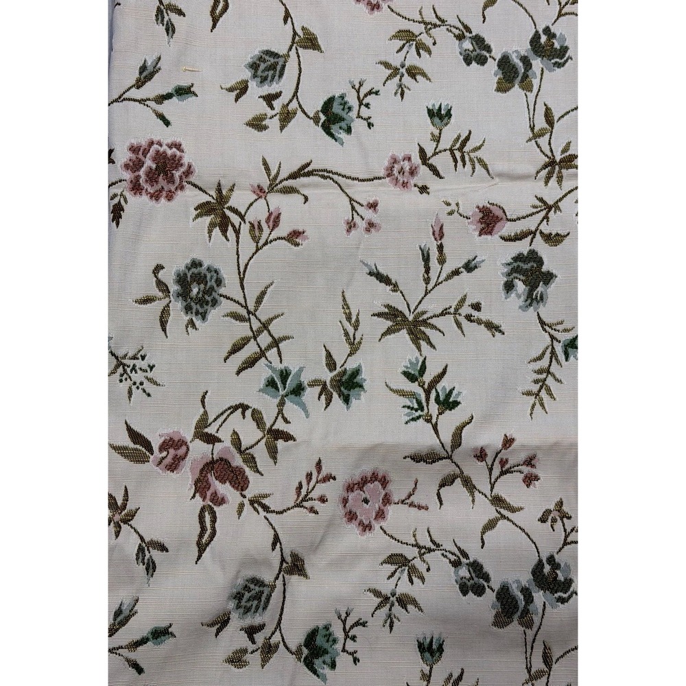 Vintage Decorator Fabric Heavy Floral Jacquard Brocade 2 yd, 2" Cream Pink Green